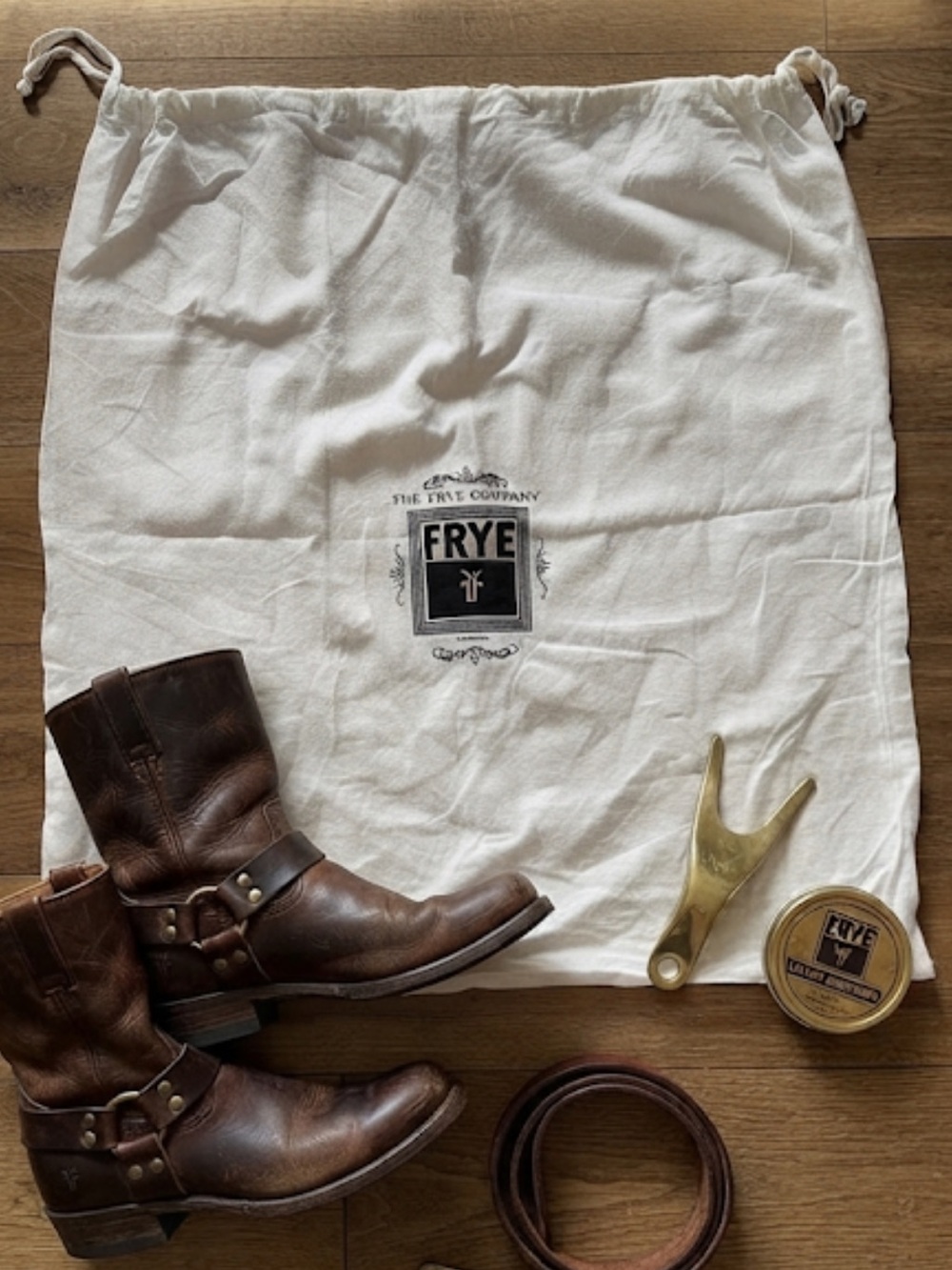 Frye Cream Drawstring Bag with Logo